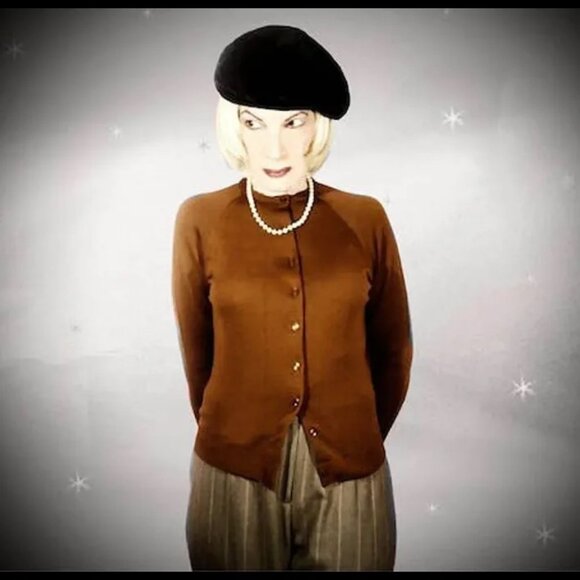 50s Vintage Style Brown Wool Cardigan Rockabilly Sweater - 70s - Picture 7 of 14